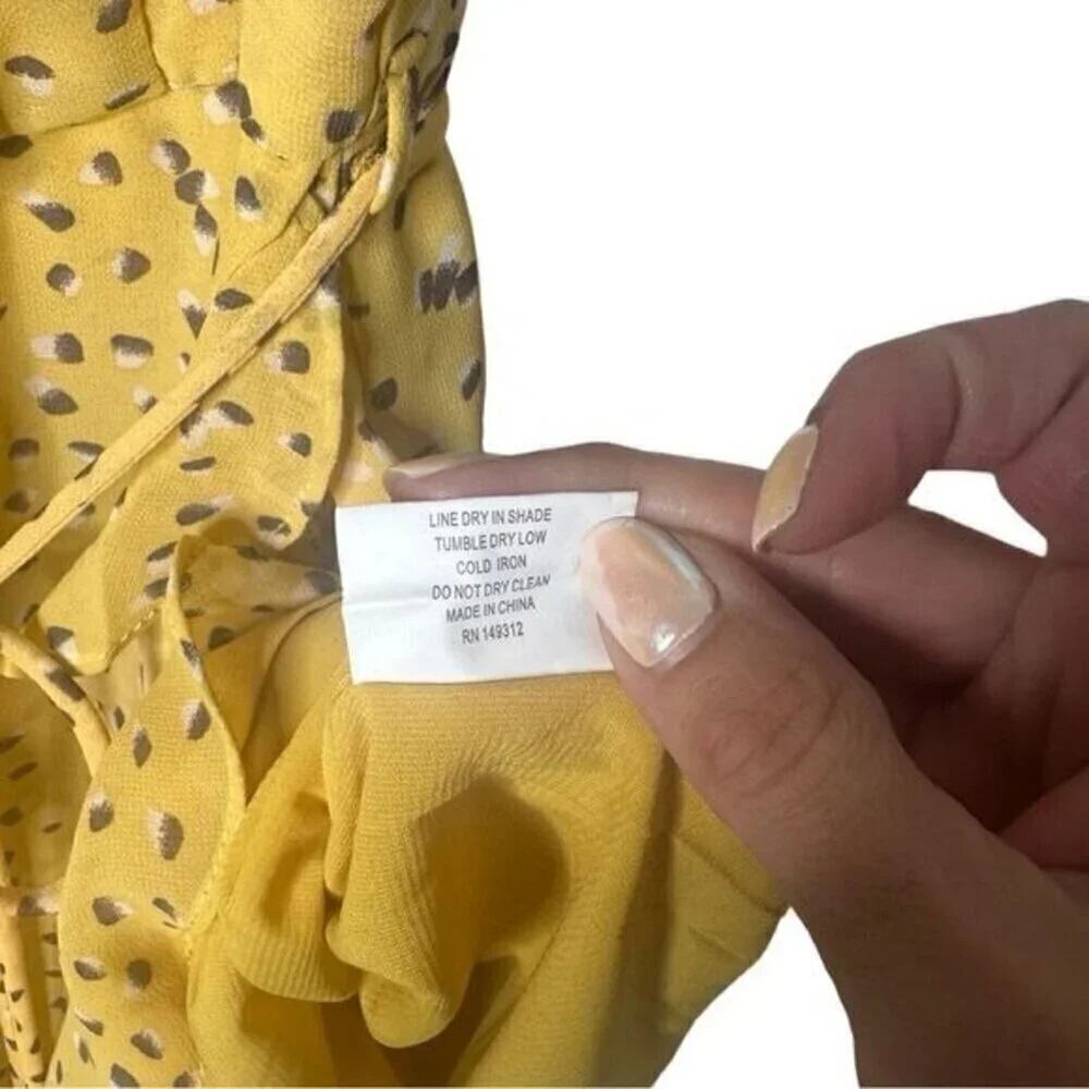 Here Comes The‎ Sun Yellow & Brown Polka Dot Ruffled Mini Dress Size Small - Picture 8 of 10